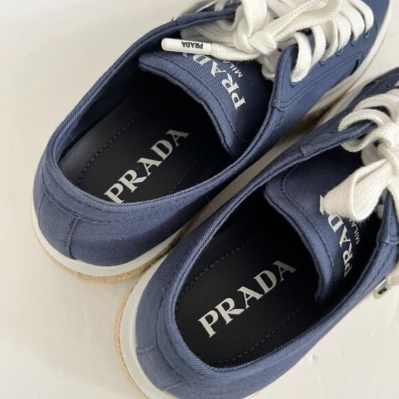 Prada navy canvas gabardine lace shoes size 40 - Picture 5 of 9